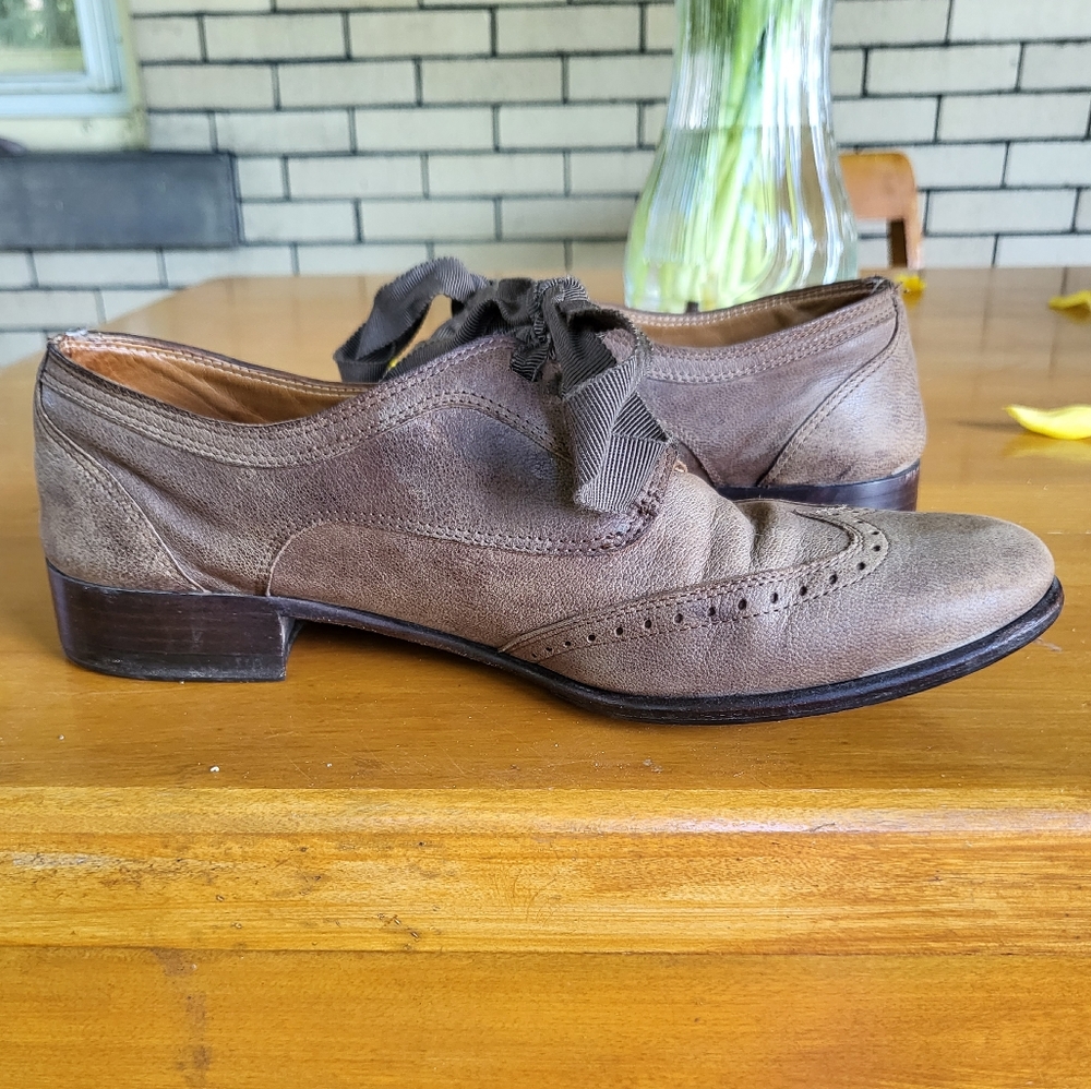 Lanvin distressed brown leather oxfords, size 35.5